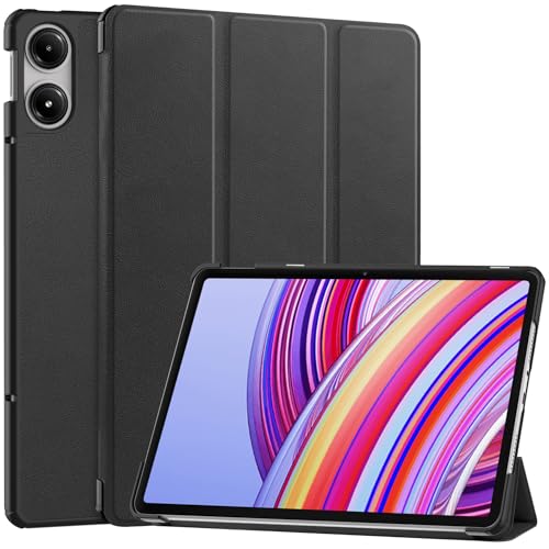 Wookfiss Hülle für Xiaomi Redmi Pad Pro, Modische Smart Trifold Stand Cover, Hochwertiges PU Leder mit Auto Schlafen/Wachen Schutzhülle, Schwarz von Wookfiss