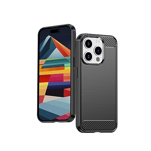 Wookfiss Hülle für iPhone 15 Pro Kohlefaser Material Design Silikon TPU Flexible Stoßfeste Schutzhülle Kompatibel mit iPhone15 Pro von Wookfiss