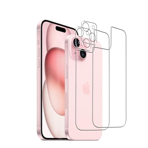 Wookfiss Rückseite Schutzfolie für iPhone 15 für Panzerglas, 2 Stück Rückseite Schutzfolie + 2 Stück Kamera Schutzfolie, 9H Härte, HD Displayschutz kompatibel mit iPhone15 von Wookfiss