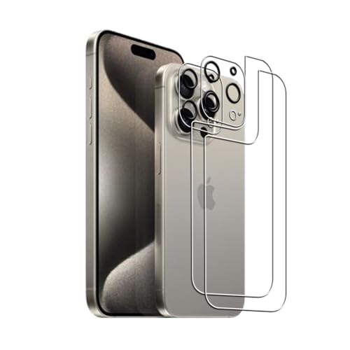 Wookfiss Rückseite Schutzfolie für iPhone 15 Pro Panzer Schutz Glas Folie, 2 Stück Rückseite Panzerfolie + 2 Stück Kamera Schutzfolie, 9H Härte, HD Displayschutz kompatibel mit iPhone15 Pro von Wookfiss