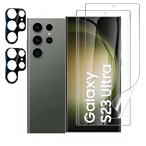 Wookfiss Schutzfolie(2)+Kamera Schutzfolie(2) für Samsung Galaxy S23 Ultra 5G Folie, Panzer Schutz Glas Kameraschutz mit Weich TPU Displayschutzfolie, Ultra-HD, Hüllenfreundlich, Blasenfrei von Wookfiss