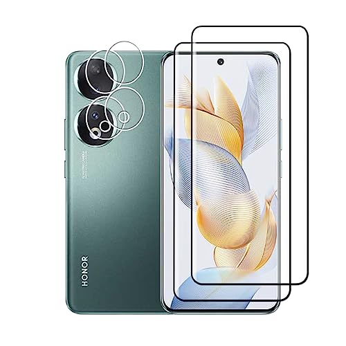 Wookfiss Schutzfolie für Honor 90 5G für Panzerglas, 2 Stück 3D Panzerfolie + 2 Stück Kameraschutz, Anti-Kratzen 9H Härte HD Anti-Bläschen Displayfolie kompatibel mit Honor 90 von Wookfiss