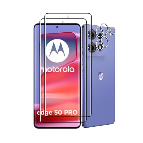 Wookfiss Schutzfolie für Motorola Moto Edge 50 Pro, 2 Stück 3D Panzerfolie + 2 Stück Kamera Schutzfolie, 3D Displayschutzfolie aus gehärtetem Glas kompatibel mit Motorola Moto Edge 50 Pro [9H-Härte] von Wookfiss