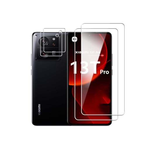 Wookfiss Schutzfolie für Xiaomi 13T/13T Pro Panzer Schutz Glas Folie, 2 Stück Panzerfolie + 2 Stück Kamera Schutzfolie, 9H Härte, Anti-Kratz, Anti-Bläschen, HD Klar Displayschutz von Wookfiss