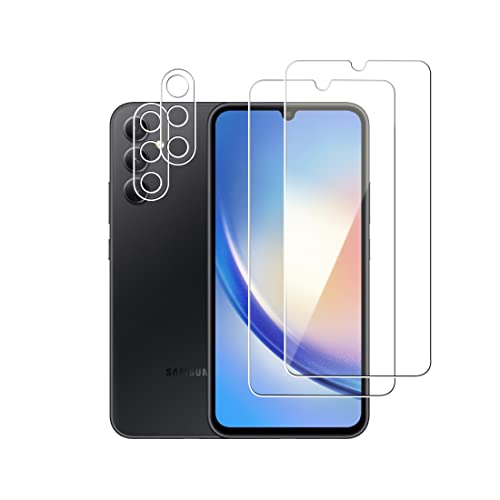 Wookfiss für Panzerglas(2)+Kamera Schutzfolie(2) für Galaxy A34 5G, HD Panzerfolie Glas Displayschutz kompatibel mit Galaxy A34 5G[Anti-Kratzen] [Blasenfrei] [9-H-Härte] von Wookfiss