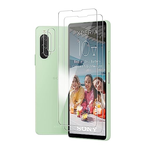 Wookfiss für Panzerglas(2)+Kamera Schutzfolie(2) für Sony Xperia 10 V, HD Panzerfolie Displayschutzfolie kompatibel mit Xperia 10 V[Anti-Kratzen] [Blasenfrei] [9-H-Härte] von Wookfiss