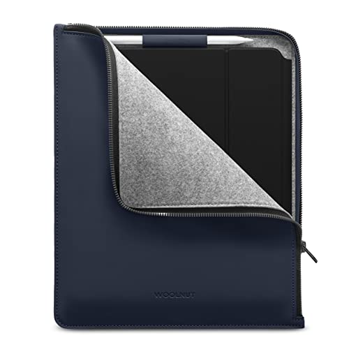 WOOLNUT Matte PU Folio Cover Case für iPad Pro 13 Zoll & iPad Air 13 Zoll (M4, 2024) - Blau, mit Stifthalter, Reißverschluss/Kompatibilität mit iPad Pro 12.9 Case mit iPad Air 13 von Woolnut