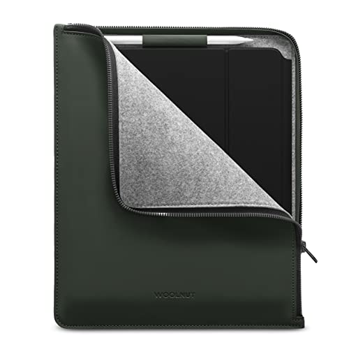 WOOLNUT Matte PU Folio Cover Case für iPad Pro 13 Zoll & iPad Air 13 Zoll (M4, 2024) - Grün, mit Stifthalter, Reißverschluss/Kompatibilität mit iPad Pro 12.9 Case mit iPad Air 13 von Woolnut