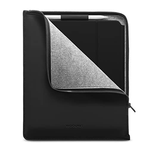WOOLNUT Matte PU Folio Cover Case für iPad Pro 13 Zoll & iPad Air 13 Zoll (M4, 2024) - Schwarz, mit Stifthalter, Reißverschluss/Kompatibilität mit iPad Pro 12.9 Case mit iPad Air 13 von Woolnut