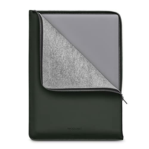 WOOLNUT Matte PU Folio Zipper Sleeve Case Hülle Tasche für for MacBook Air 15 Zoll (2023-2024, M2/M3) & Pro 16 - Schwarz - Grün von Woolnut