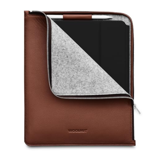 WOOLNUT Skandinavisches Vollnarbenleder Folio Cover für iPad Pro 13 Zoll & iPad Air 13 Zoll (M4,2024) - Grün, mit Stifthalter, Reißverschluss/Kompatibilität mit iPad Pro 12.9 Case mit iPad Air 13 von Woolnut