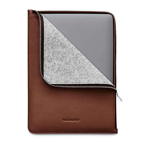 Woolnut Leder Folio Zipper Sleeve Case Hülle Tasche für MacBook Pro 13 & Air 13/13.6 Zoll - Cognac Braun von Woolnut