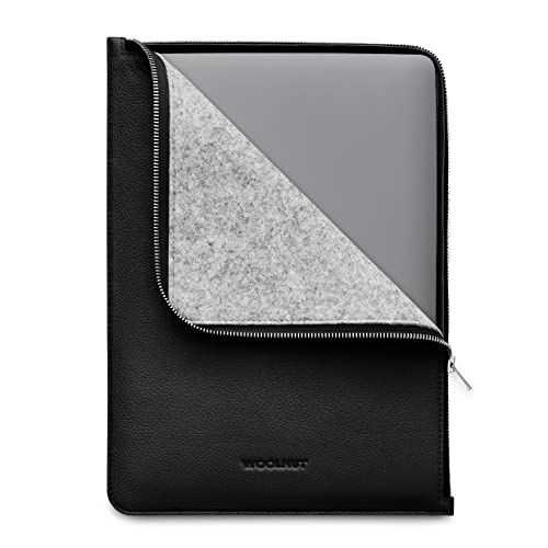 Woolnut Leder Folio Zipper Sleeve Case Hülle Tasche für MacBook Pro 13 & Air 13/13.6 Zoll - Schwarz von Woolnut
