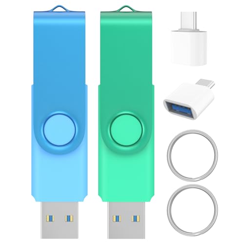 USB 3.0 Stick 64GB 2 Stück, Wooolken High-Speed USB 3.0 Speicherstick mit 2 Stück USB-C Adapter & Schlüsselanhänger, kompatibel mit PC, Laptop, Auto, Spielkonsole von Wooolken