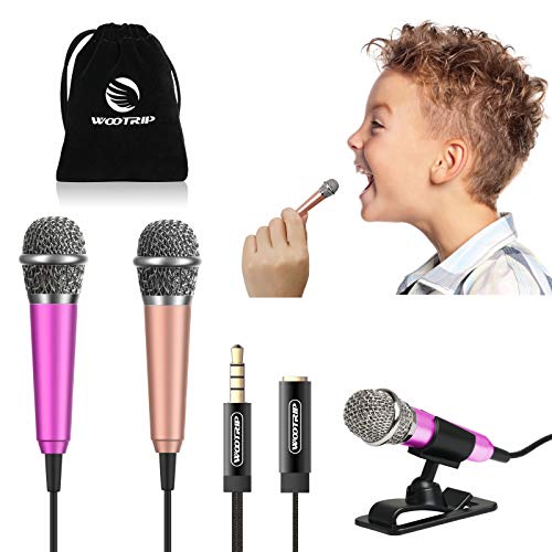 Wootrip [2 Stück] Mini-Mikrofon, Mini-Karaoke-Gesang und Aufnahme-Mikrofon, tragbar für iPhone, iPad, Laptop, Android, kleines Mikrofon, ideal für Kinder (Rosarot und Gold) von Wootrip