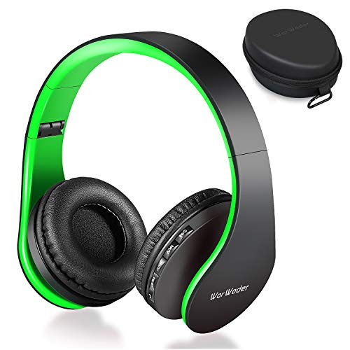 Aktualisiert Bluetooth Kopfhörer Over-Ear, Kabellos Stereo Faltbare Kopfhörer Kabellose und Kabel-Kopfhörer mit Integriertem Mikrofon, Micro SD/TF, FM für Handys/iPad/Laptops & PC (schwarz - grün) von WorWoder