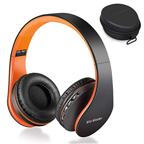 WorWoder Aktualisiert Bluetooth Kopfhörer Over-Ear, Kabellos Stereo Faltbare Kopfhörer Kabellose und Kabel-Kopfhörer mit Integriertem Mikrofon, Micro SD/TF, FM für Handys/iPad/Laptops & PC (Orange) von WorWoder