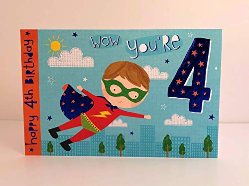 Words n Wishes Geburtstagskarte zum 4. Geburtstag für Jungen, Superhelden von Words n Wishes