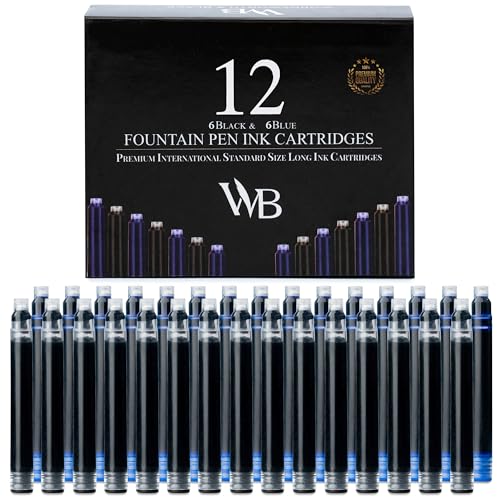 Wordsworth & Black 12er Pack -Tintenpatronen - Schwarz und Blau - Internationale Standardgröße - Länge ca. 5,2 cm - Basisdurchmesser ca. 0,6 cm - Einweg von Wordsworth & Black