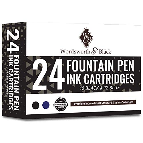 Wordsworth & Black 24er Pack -Tintenpatronen - Schwarz und Blau - Internationale Standardgröße - Länge ca. 3,8 cm - Basisdurchmesser ca. 0,6 cm - Einweg von Wordsworth & Black