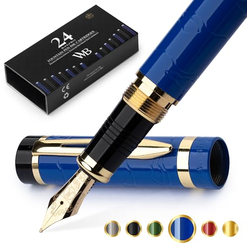 Wordsworth & Black Primori Füllfederhalter-Set [Blau-Gold]; Mittlere Feder, Geschenketui, 24 Tintenpatronen, Nachfüll-Konverter, Tagebucheintrag, Kalligrafie; Links- und Rechtshänder von Wordsworth & Black