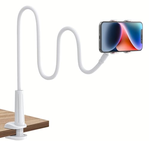 Schwanenhals Handyhalterung für Bett & Tisch – Flexibles Handy Stativ mit 360° Drehung – Universeller Halter für Smartphones bis 10 Zoll – Robuste Klemme, Perfekt für Videos & Filme (Weiß) von Worezal