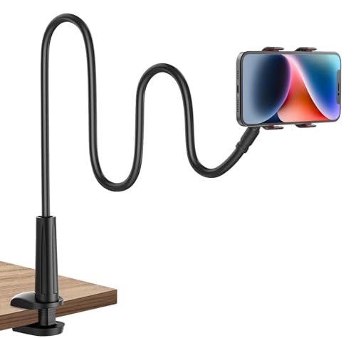 Worezal Schwanenhals Handyhalterung für Bett & Tisch – Flexibles Handy Stativ mit 360° Drehung – Universeller Halter für Smartphones bis 10 Zoll – Robuste Klemme, Perfekt für Videos & Filme (Schwarz) von Worezal