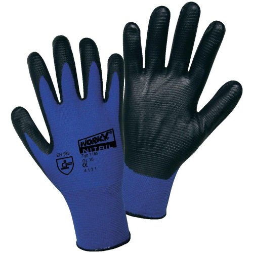 Worky Schutzhandschuhe L+D 1165-9 100% Nylon mit Nitrilbeschichtung EN 388 Mechanische Risiken 4121 Größe 9 (L) von Worky