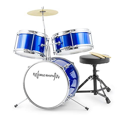 World Rhythm Kids Drumkit - 3teiliges Junior Drumset, Kinder Drumkit mit Hocker und Drumsticks - Blau World Rhythm Kids Drumkit - 3teiliges Junior Drumset, Kinder Drumkit mit Hocker und Drumsticks - Blau von World Rhythm