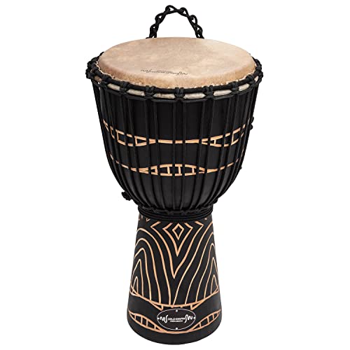 World Rhythm MDJ028 9 Zoll Djembe-Trommel - Afrikanische Handtrommel aus Mahagoni-Holz - Swirl Black von World Rhythm