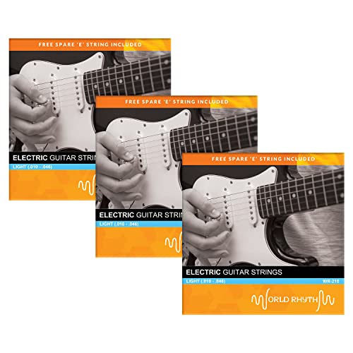 World Rhythm Saiten für E-Gitarre, leicht (.010 - .046), mit Ersatzsaiten, 3 Stück von World Rhythm