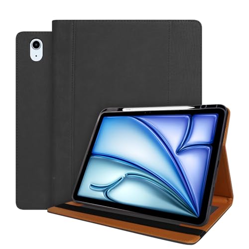 World biz Lederhülle für iPad Air 13 Zoll Hülle M3/M2 (2025/2024), Premium Leder Multi-Angle Viewing Stand Cover mit Stifthalter & Kartenfächern, Auto Sleep/Wake, Schwarz von World biz