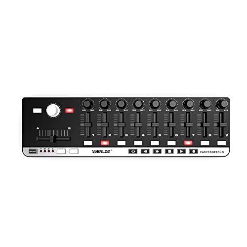 Worlde Easycontrol - Midi controller für DAW und synths mit 9 Faders mit 10 Knöpfen und 20 Schaltern und 4 memory banks von WorldE