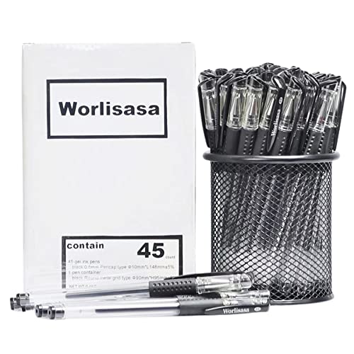 Worlisasa Schwarze Gelschreiber neutraler Stift mit Behälter 0,5 mm, Kugelschreiber, 45 Stück von Worlisasa