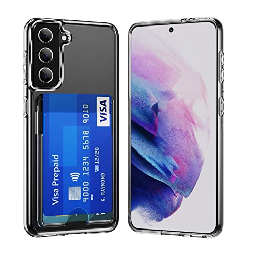 Kunststoff Hülle mit Kartenfach kompatibel mit Samsung Galaxy S21 - Kartenfach - K2 - Transparent TPU Schale Back-Cover Schutz-Tasche Kratzfest Stoßfest Bumper Crystal-Clear dünn leicht schmal von Wormcase