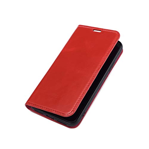 Wormcase Echt Ledertasche - für Apple iPhone X/Xs - Handytasche mit Kartenfach – Magnetverschluss - Rot – Leder Hülle kompatibel mit iPhone X Xs von Wormcase