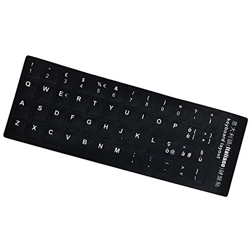 Tastatur-Aufkleber mit schützender nicht abfärbender Tastatur-Aufkleber, universeller mehrsprachiger Tastatur-Aufkleber, wasserdicht und tragbar, 9 schwarze Basis, weiße Buchstaben von Worparsen