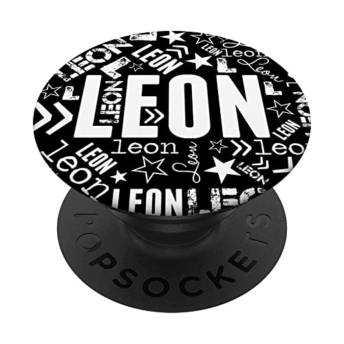 Leon Vorname Name Jungen Wort Wolke Art Schwarz Weiß PopSockets mit austauschbarem PopGrip von Wortwolke Personalisierte L Jungennamen Designs