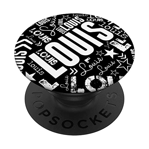 Louis Vorname Name Jungen Wort Wolke Art Schwarz Weiß PopSockets mit austauschbarem PopGrip von Wortwolke Personalisierte L Jungennamen Designs