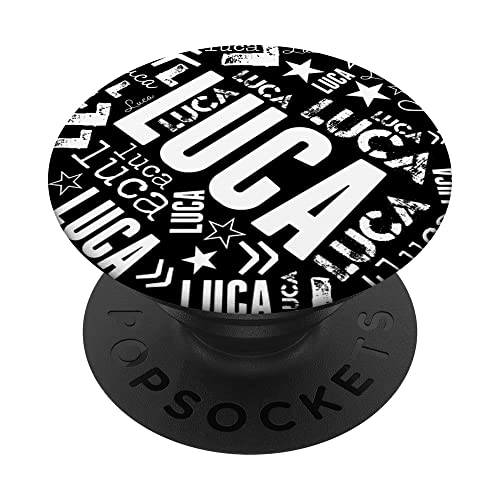 Luca Vorname Name Jungen Wort Wolke Art Schwarz Weiß PopSockets mit austauschbarem PopGrip von Wortwolke Personalisierte L Jungennamen Designs