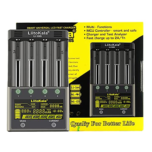 18650 Akku Ladegerät, LiitoKala Lii-500S AA Batterieladegerät mit LCD-Touch-Display inklusive 12V3A Adapter unterstützt USB-Ausgang für 10400 21700 Li-Lion AA AAA NI-MH NI-CD, 4 Schacht 18650 Akku Ladegerät, LiitoKala Lii-500S AA Batterieladegerät mit LCD-Touch-Display inklusive 12V3A Adapter unterstützt USB-Ausgang für 10400 21700 Li-Lion AA AAA NI-MH NI-CD, 4 Schacht von WoskjXas