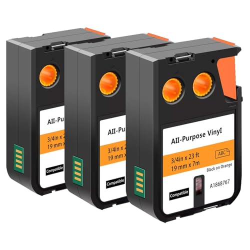 WoungZha Etikettiergerät für Dymo XTL 1868767, Vinyl, Schwarz auf Orange, für Dymo XTL-300 XTL-500 XTL300 XTL500, 3er-Packung von Woungzha