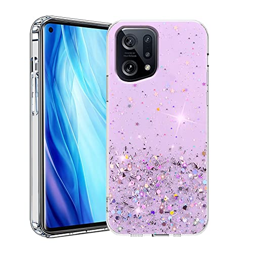 Kompatibel Mit Oppo Find X5 Hülle Trasparenter Glitzer, Handyhülle Oppo Find X5 Silikon Durchsichtig Dünn Schutzhülle (Violett) von Wousunly