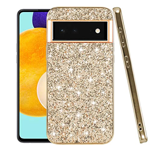 Kompatibel mit Google Pixel 6 Pro Hülle Glitzer Stoßfest, Google Pixel 6 Pro Handyhülle Bling Sparkly TPU und PC Silikon Glänzend Mädchen Frauen Dünne Schutzhülle (Gold) von Wousunly