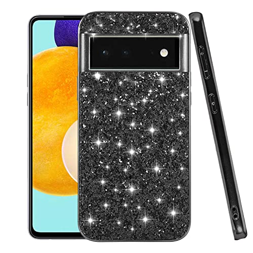 Kompatibel mit Google Pixel 6 Pro Hülle Glitzer Stoßfest, Google Pixel 6 Pro Handyhülle Bling Sparkly TPU und PC Silikon Glänzend Mädchen Frauen Dünne Schutzhülle (Schwarz) von Wousunly
