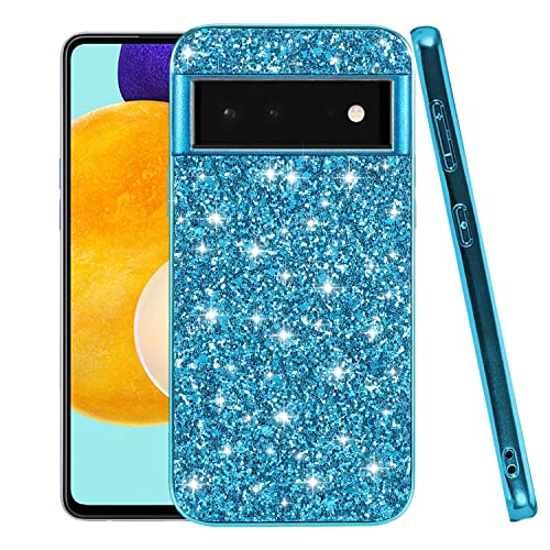 Kompatibel mit Google Pixel 6A Hülle Glitzer Silikon TPU,Handyhülle Google Pixel 6A Dünn Stoßfeste,Schutzhülle Google Pixel 6A Kratzfest Anti Rutsch (blau) von Wousunly
