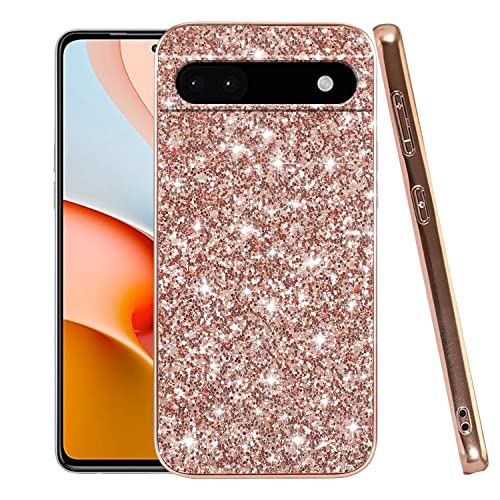 Kompatibel mit Google Pixel 6A Hülle Glitzer Stoßfest, Google Pixel 6A Handyhülle Bling Sparkly Soft TPU and PC Silikon Shiny Girl Women Thin Protective Cover (Rose Gold) von Wousunly
