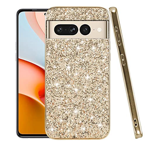 Schutzhülle für Google Pixel 7 Pro, glitzernd, stoßfest, für Google Pixel 7 Pro, glitzernd, weiches TPU und Polycarbonat, Silikon, glänzend, für Mädchen und Frauen, dünne Schutzhülle (Gold) von Wousunly
