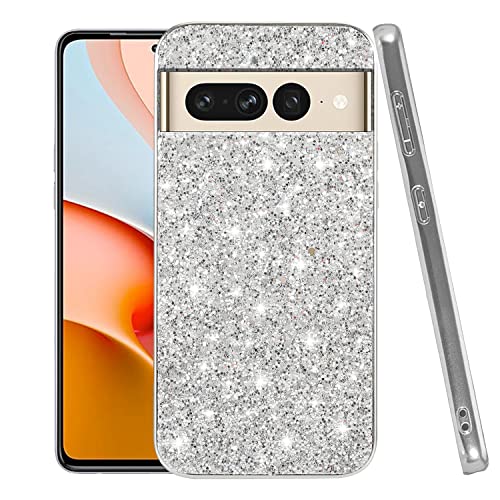 Schutzhülle für Google Pixel 7 Pro, glitzernd, stoßfest, für Google Pixel 7 Pro, glitzernd, weiches TPU und Polycarbonat, Silikon, glänzend, für Mädchen und Frauen, dünne Schutzhülle (Silber) von Wousunly