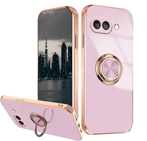 Kompatibel mit Google Pixel 9a Hülle, Ringhalter, Magnet, schwarz, für Google Pixel 9a Handyhülle, Silikon, stoßfeste Platte, luxuriöse, schlanke Abdeckung, Violett von Wousunly